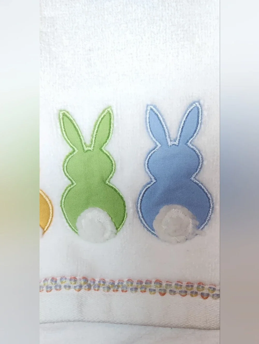Caro Home Easter Bunny Hand Towel Embroidered Pastel Bunnies w/ Plush Tails